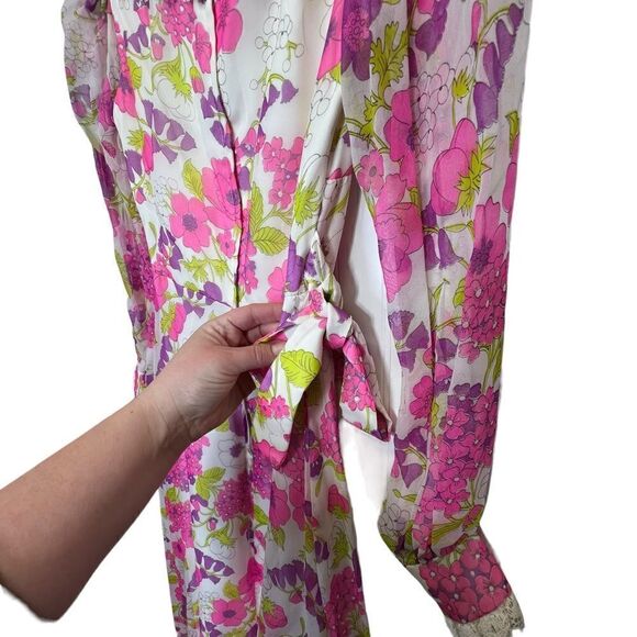 Vintage 1970s  trad Long Sleeve Floral Empire Waist Dress Chiffon Modest small - Picture 9 of 15